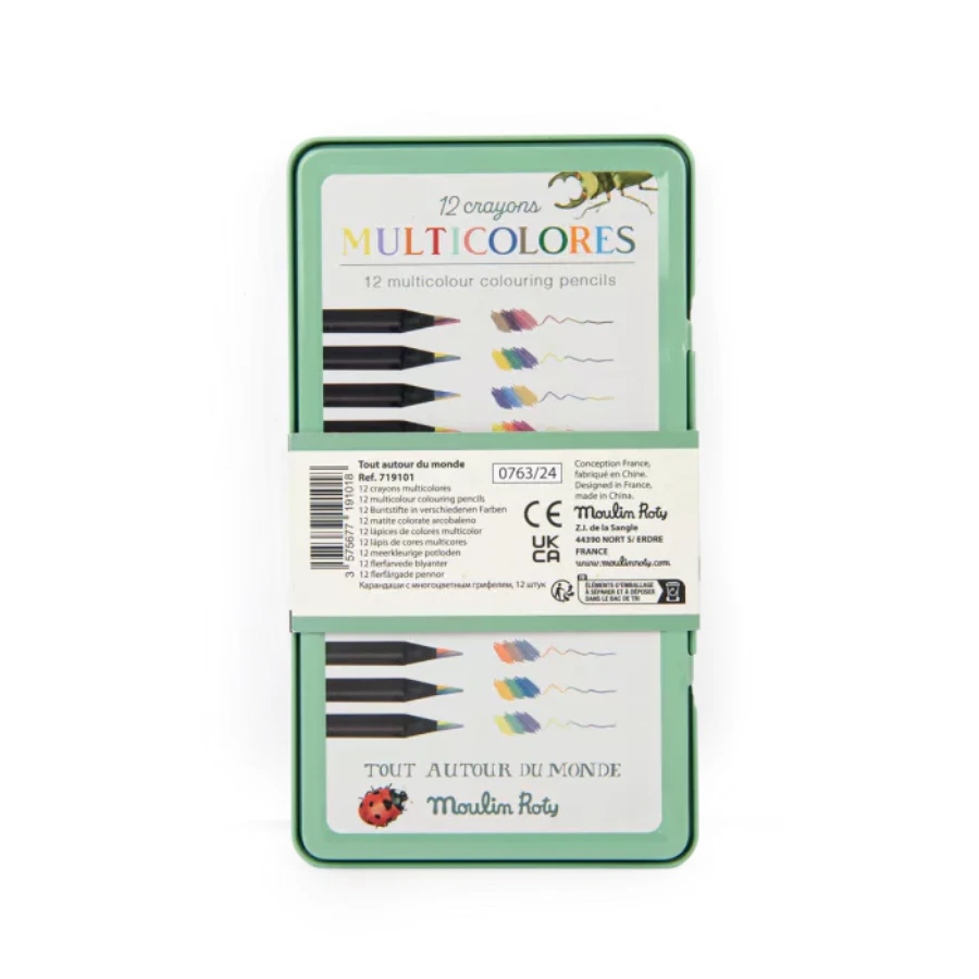 12 crayons de couleur multicolores Tout autour du monde