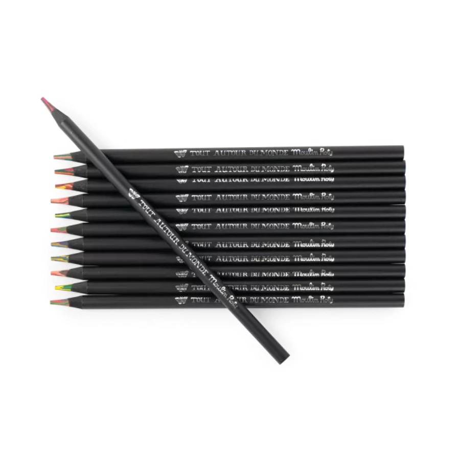 12 crayons de couleur multicolores Tout autour du monde