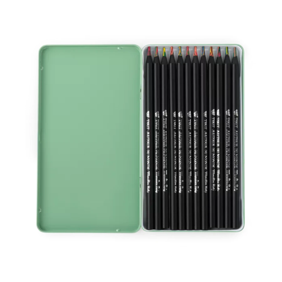 12 crayons de couleur multicolores Tout autour du monde